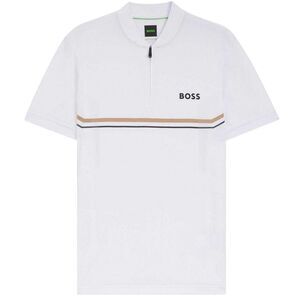 Boss Mens Pl Toc Spin Logo Quarter Zip Polo Shirt / White